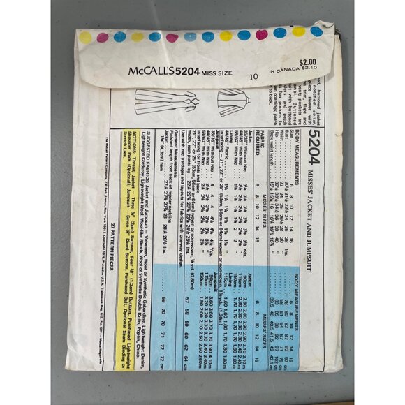 70s McCalls 5204 Misses Jacket and Jumpsuit Sewing Pattern Size 10 Vintage CUT - Picture 3 of 6